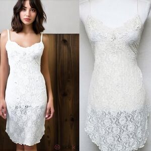 Cinema Etoile Night Magic 80s Vintage Sheer Pearl Stretchy Lace Slip Dress L